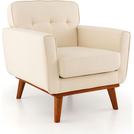 COSTWAY Modern Accent Chair Upholstered Linen Fabric Armchair (1/5)