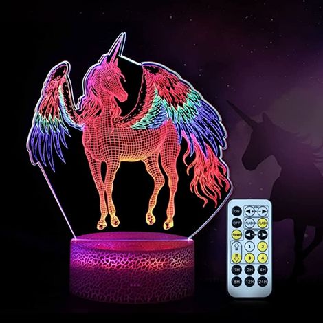 Filiyano – lampe illusion 3D LED – Veilleuse Licorne 3D avec télécommande tactile intelligente, lampe illusion 3D LED à trois couleurs changeantes (1/3)