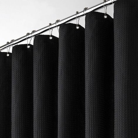 Rideau de douche noir gaufré avec anneau en métal, rideau de douche 180 200CM, rideau de douche en tissu anti-moisissure, caisson de douche, rideau de douche de salle de bain robuste (1/5)
