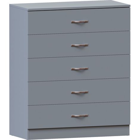 Riano 5 Drawer Chest of Drawers Bedroom Storage Furniture, Grey