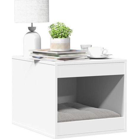Meuble à litière en bois d'ingénierie blanc