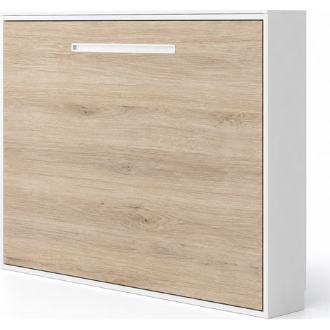 Les Tendances – Lit escamotable horizontal 140x190 cm – Ouverture manuelle avec vérins à gaz – Sommier à lattes en métal – Façade gris ciment (1/5)