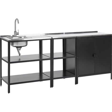 Outdoor-Küche 3er Set mit Spüle VILAMA Schwarz Metall (1/5)