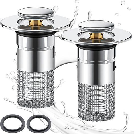 Colador de desagüe, 2 piezas, Tapón de desagüe universal emergente, Para desagües de 34-40 mm, Acero inoxidable, Tapón de desagüe de bañera (1/5)