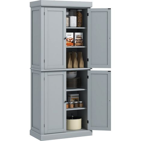 Moderner Küchenbuffetschrank mit Schränken und verstellbaren Einlegeböden, 76 x 40,5 x 184 cm, grau