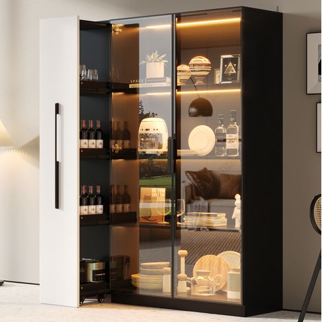 Meuble rangement vitrine LED 110,5x35x160 cm noir OKMYHOME (1/5)