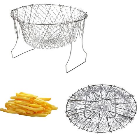 Lot de 2 paniers à frites pliables en acier inoxydable, passoires pour pâtes et légumes, cuisson et égouttage