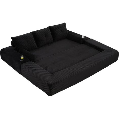 3-Sitzer-Schlafsofa aus schwarzem Cord mit hochdichtem Schaum und Federn, MODENUIT (1/5)