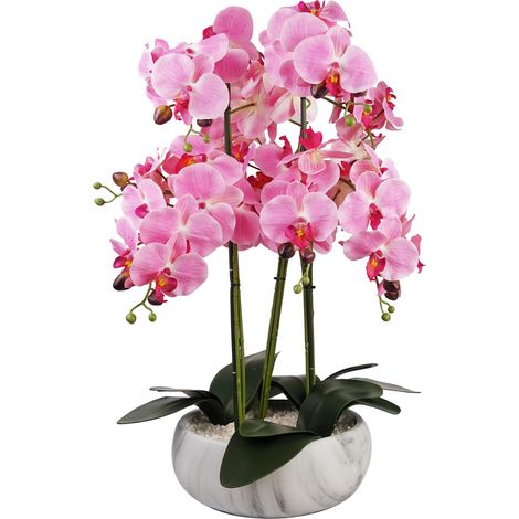 60cm Orchid Artificial Pink - Marble Effect Ceramic Planter (1/4)