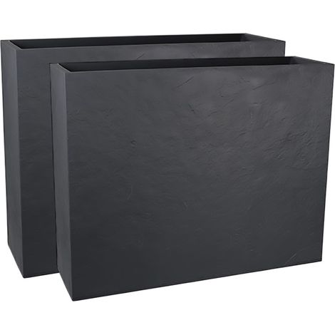 EDA – Jardinière rectangulaire en plastique apparence pierre 63L – Longueur 99.5 cm – Hauteur 78.5 cm – Lot de 2 jardinières - 63l-lot (1/4)