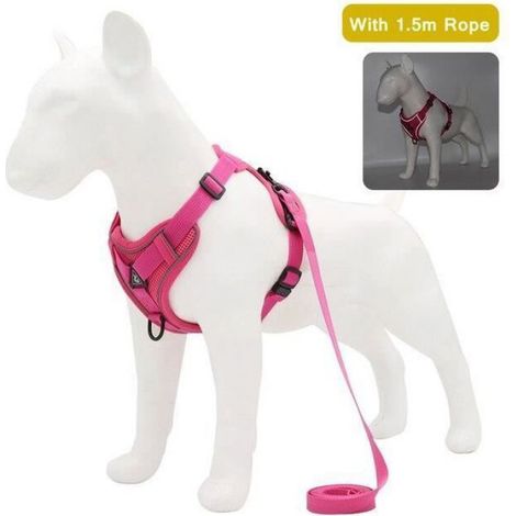 Harnais animal,Harnais et laisse réfléchissants en Nylon pour animaux de compagnie,pour chiens de taille moyenne - Rose -M(