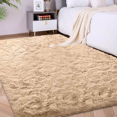 Tapis à Poils Longs 120x180cm Camel Tapis Doux antidérapant Moelleux Grand tapis pour salon, chambre et espace jeu, confortable pour toute famille et animaux domestiques, avec base antidérapante (1/5)