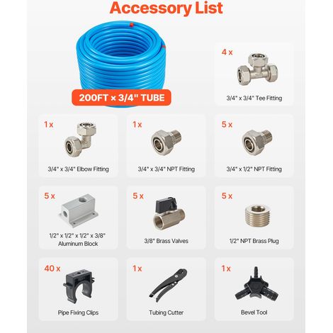 Kit Conduite de Compresseur d'Air, 60,96 m x 19,05 mm, Système de Tuyauterie d'Air Comprimé en PEHD Aluminium, Étanche, Facile à In… (1/5)