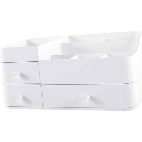 Storage Box for Makeup with Drawers and Compartments White