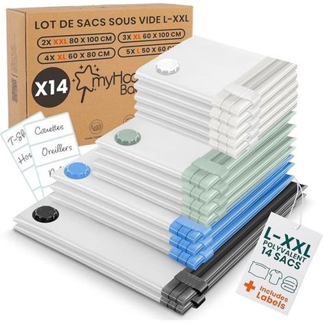 Sacs Sous Vide pour Vêtements et Couettes (Lot de 14) u2013 Housses de Rangement Lot de 14 (différentes tailles HOUSSE DE RANGEMENT (1/5)