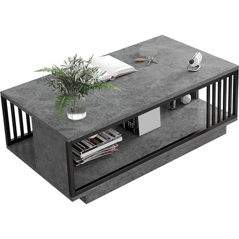 Coffee table with storage shelf, living room center table, space-saving, easy assembly, grey, for office and home (1/5)