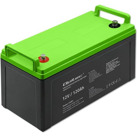 Batería de gel Qoltec, 12 V, 120 Ah, 34.8 kg, Sin mantenimiento, Para sistemas fotovoltaicos, SAI, autocaravanas y embarcaciones (1/5)