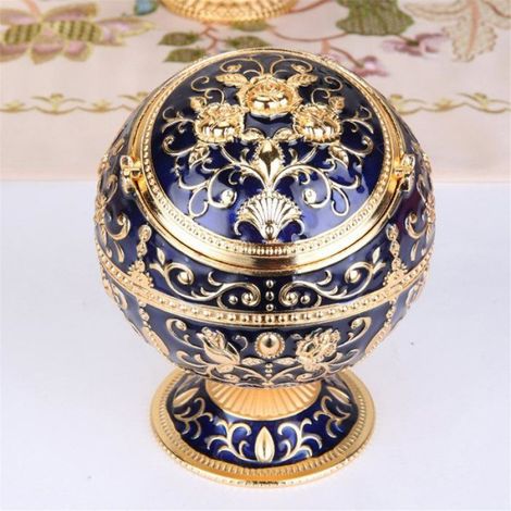 Cendrier Globe Vintage en Alliage de Zinc avec Couvercle Coupe-Vent, Motif Floral, Objet de Décoration Portable pour Table (1/5)