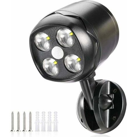 Lampe d'extérieur avec détecteur de mouvement, IP65 imperméable LED spot batterie alimenté 600lm, détecteur de mouvement avec batterie flexibles pour jardin, allée, patio, entrée (1/4)