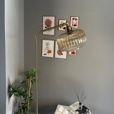 Lampadaire Mola Verre, Moderne, Lampadaire pour Salon, Chambre à Coucher, Chambre d'enfant avec Douille E27, Largeur 37 cm, Abat-jour Réglable, Lampadaire avec Tablette et Variateur (1/5)