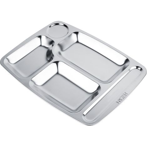 Plateau-repas compartimenté en acier inoxydable 304, récipient alimentaire, 5 compartiments, assiette de cantine scolaire (1/5)