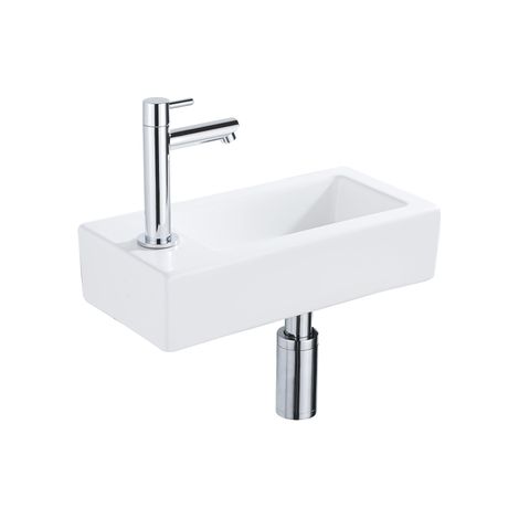 FugaFlow Efficiente Pietra Ensemble lave-mains - 37.5x18.5x9 cm - céramique - trou de robinet à gauche - robinet de lave-mains chrome - bonde de