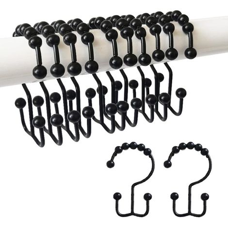 Set aus zwölf rostbeständigen Duschvorhangringen aus Metall mit Doppelrollen für Duschvorhangstangen und Badezimmer - Crezuo
