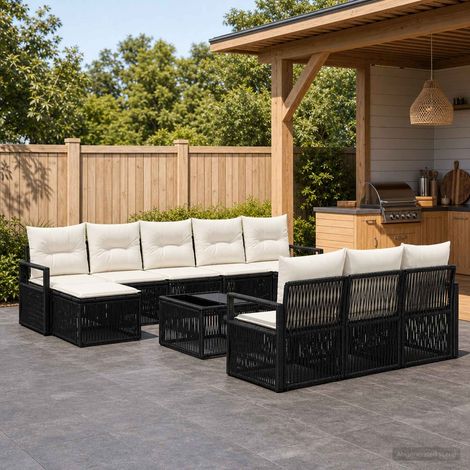 Salon de jardin modulable 11 pièces en polyrotin noir avec coussins lavables, 84.05kg - PANGIVO (1/5)