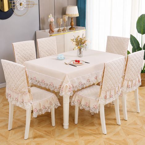 Housses de Chaise Blanc Crème Couleur Unie en Deux Parties Séparées 6 Assises et 6 Dossiers Nappe 150x200 cm 30 × 30 × 30 cm 1 kg – Livraison gratuite