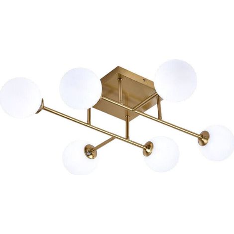 TrAdE Shop Traesio - Plafoniera Lampadario Da Soffitto Bronzo Minimal Struttura Metallo 6 Sfere Attacco G9 C77 - (1/5)