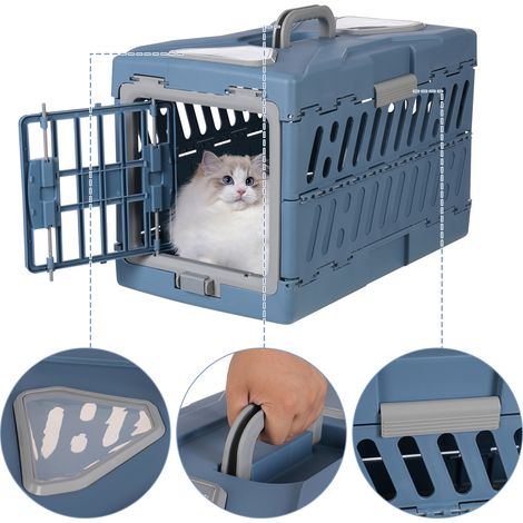 Grande cage de transport en plastique rigide pour chat, portable, 56 cm, avec couverture douce et niche suspendue pour chiens, chats, petits chiens et chatons
