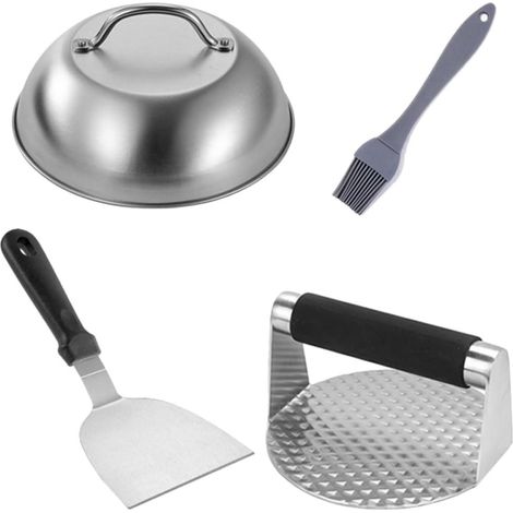 1ensemble Presse à Hamburger Métal Inoxydable avec Pelle Outil Robuste pour Aplatir Steaks et Galettes Accessoire Barbecue Pratique Cuisson Maison - (1/5)
