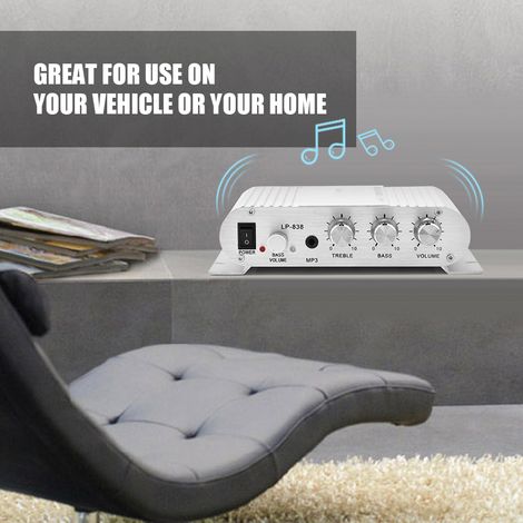 2.1 Stereo Mini HiFi Digitalverstärker für Auto und Zuhause, kraftvoller Bass, Silber