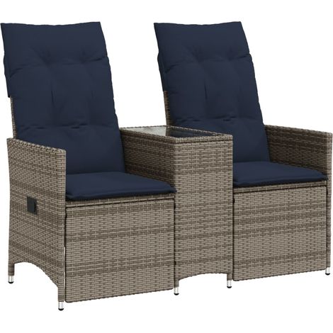 Divano da giardino reclinabile a 2 posti con tavolo grigio in polyrattan vidaXL (1/5)