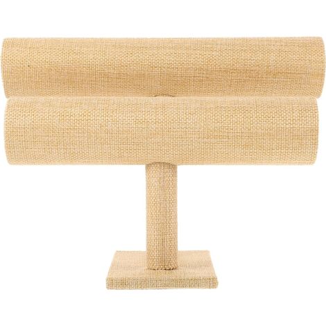 Présentoir pour Bracelet et Porte-bijoux Décoratif en Lin Surface Lisse, Style Rustique Simple, Organisateur Bandeau Femme pour Maison et Supermarché, 2 Niveaux (1/5)