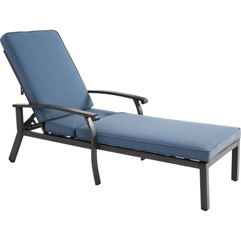 Tumbona de jardín ajustable de aluminio con cojín azul, 1 pieza (1/5)