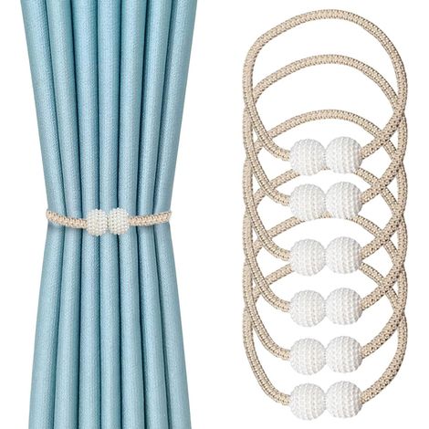 Attaches de rideau magnétiques, lot de 6, pinces à rideau aimantées, crochets de fixation pour fenêtres, décoration intérieure bureau, couleur beige, sans perçage (1/5)