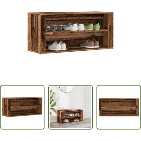 Rangement chaussures -  Banc à chaussures vieux bois 100x35x45 cm bois d'ingénierie (1/5)