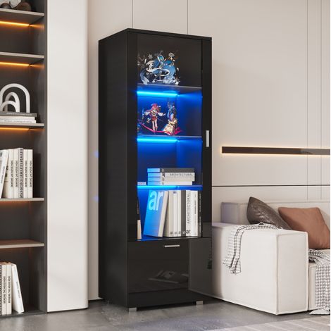 Meuble rangement vitrine LED 40x50x160 cm noir OKMYHOME (1/5)