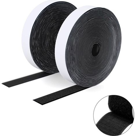2 strisce adesive biadesive con velcro, nastro autoadesivo da 20 mm x 5 m, strisce resistenti, nastro ad incastro per cornici, zanzariere, tappeti, progetti fai da te - Nero