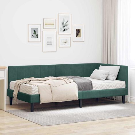 Cadre de lit d'angle avec matelas 2 pcs-Lot de 2 Structure de lit Vert Velours 104828 (1/5)