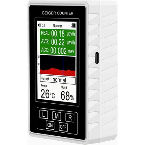 Détecteur de rayonnement nucléaire à réponse rapide, dosimètre professionnel, compteur Geiger avec détection de température et d'humidité, blanc (1/5)