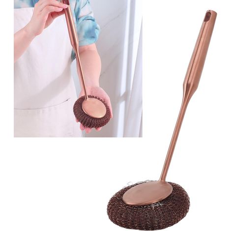 Brosse à récurer en acier inoxydable 304 avec manche long et trou de suspension, rose gold, pour nettoyage profond des casseroles, plats et grills (1/5)