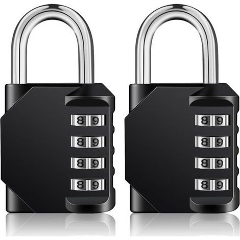 Cadenas Code 4 Chiffres, Cadenas Casier Pour Vestiaire Sport, Scolaire, College, Cadenas a Code Pour Casier, Abri de Jardin (2 Pièces, Noir) (1/4)