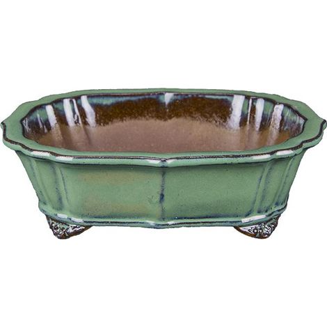 Vaso per bonsai ovale (forma a fior di loto) in gres smaltato verde 17,5x13x4,5 cm - YP132