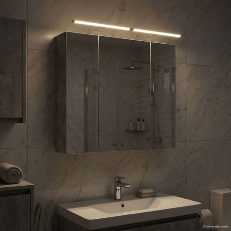 Armario con espejo de baño Gris Concreto 80 x 14.5 x 70 cm