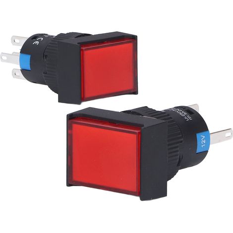 Beleuchteter roter 12-V-Drucktaster (16 mm), rechteckig, selbstverriegelnd, 25er-Pack, mit LED-Beleuchtung, für Bedienfeld BEMLA1611DSJ (1/5)