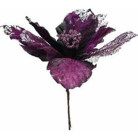 Fiore decorato per albero natale 28x15 cm - colore viola - addobbo decorazione natalizia