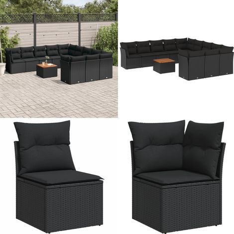 Salon de jardin 12 pcs avec coussins noir résine tressée - Ensemble Salon De Jardin - Mobilier Extérieur - Canapé Jardin - Résine Tressée - Rotin Synthétique - Home & Living (1/5)