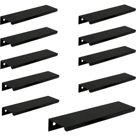 Lot de 10 Poignée Noir Poignée de Meuble Noir- Poignée Invisible Poignee de Meuble Cuisine Noir Poignée Meuble Noir Mat en Alliage d'Aluminium Entraxe 128mm (1/5)